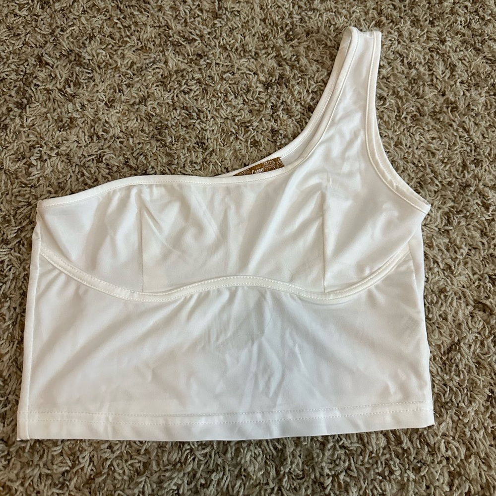 Copper Closet One Shoulder White Crop Top size small